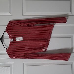 Mesh Top W/Holes Design Asymmetrical Crop Top, Dusty Rose Color, Medium, NEW